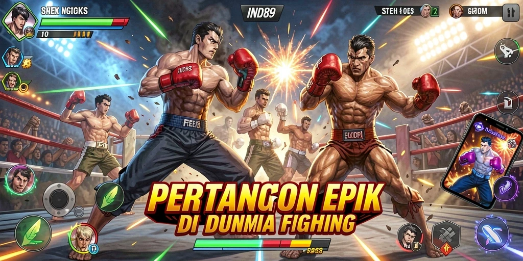 Screenshot gameplay IND89 menampilkan pertarungan seru dengan karakter unik.