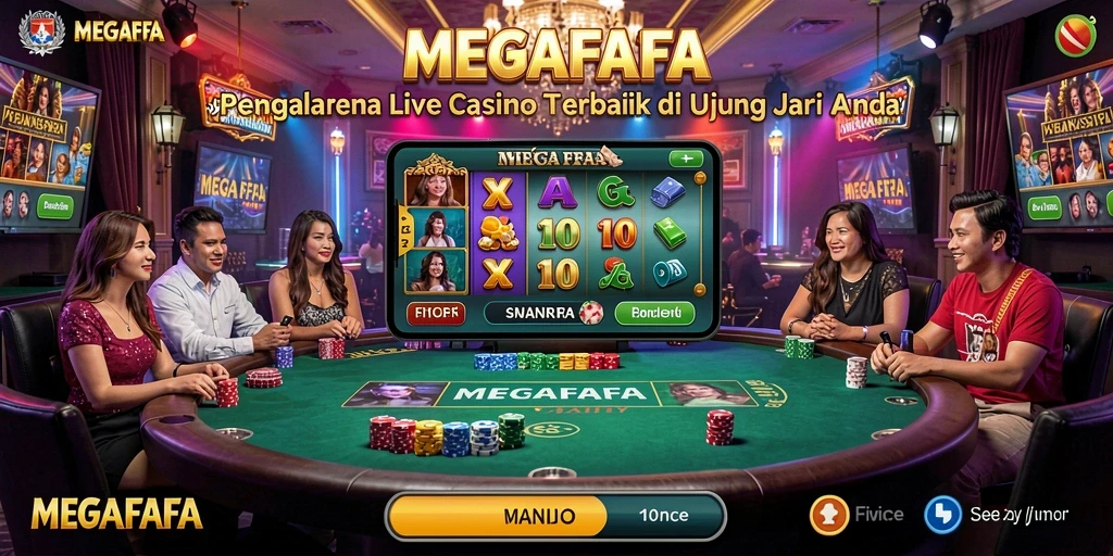 Screenshot utama MEGAFAFA menampilkan dealer langsung dan permainan yang menarik.