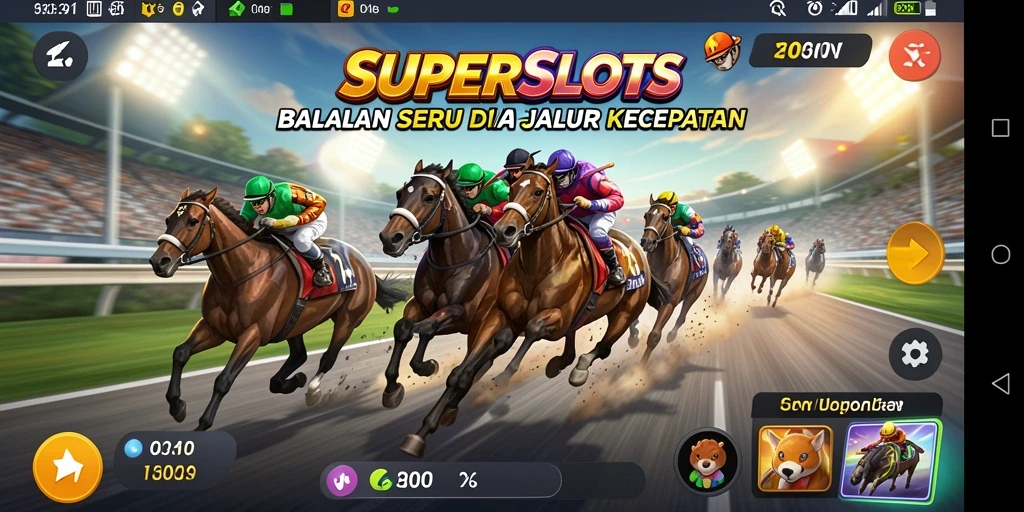Gameplay seru dari SUPERSLOTS dengan balapan cepat dan menantang.