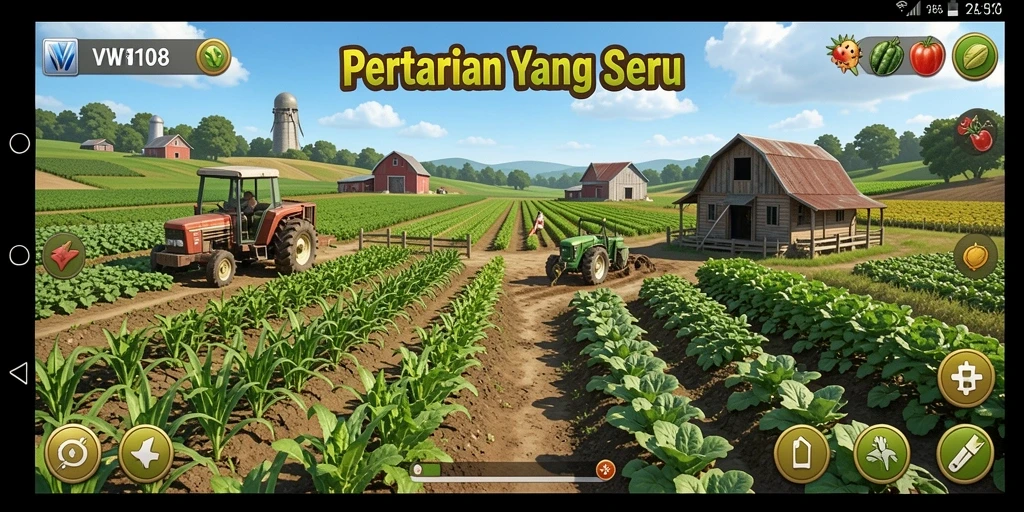 Tampilan seru gameplay VW108 dengan lahan pertanian yang subur.